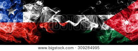 Chile Vs Jordan, Jordanian Smoky Mystic Flags Placed Side By Side. Thick Colored Silky Smokes Combin