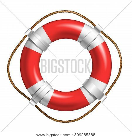 Red And White Lifebuoy For Help Life In Sea Vector. Lifebuoy Of Solid Floating Material In Shape Of 