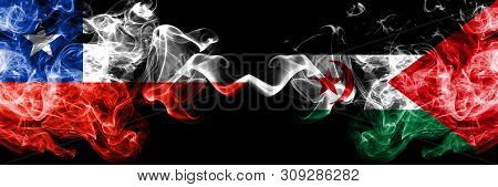 Chile Vs Sahrawi Smoky Mystic Flags Placed Side By Side. Thick Colored Silky Smokes Combination Of S