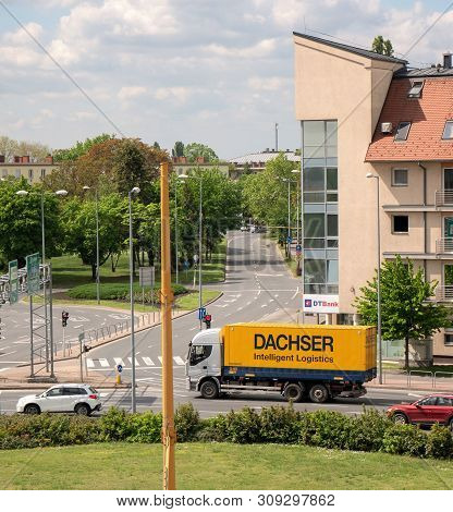 Gyor Hungary 05 07 2019 A Dacher Truck Passing Through The City