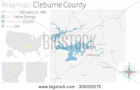 Large And Detailed Map Of Cleburne County In Arkansas, Usa