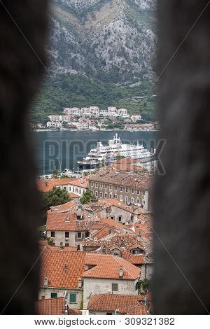 Close Up View Of The Cruise Ship At The Pier In The Bay Of Kotor, Montenegro