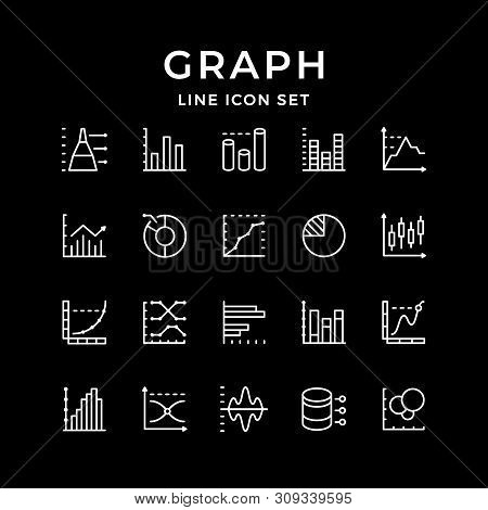 Set Line Icons Of Graph And Diagram Isolated On Black. Vector Illustration