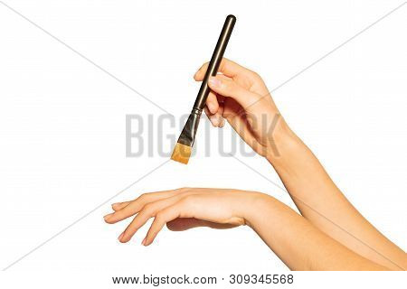Shader Brush In Womans Hand Isolated On White