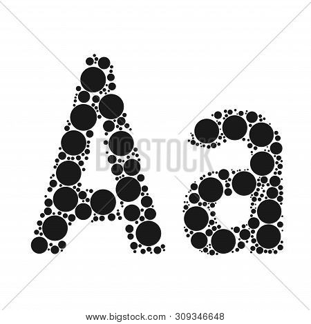 A Letter Of The Alphabet From Black Circles Laid Out By Mozayka. Vector Font Illustration.