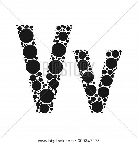 A Letter Of The Alphabet From Black Circles Laid Out By Mozayka. Vector Font Illustration.
