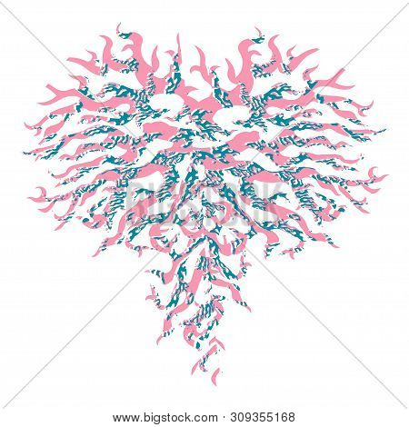 Abstract Textured Symmetric Silhouette Of Sea Coral Isolated On White Background. Manual Graphic In 