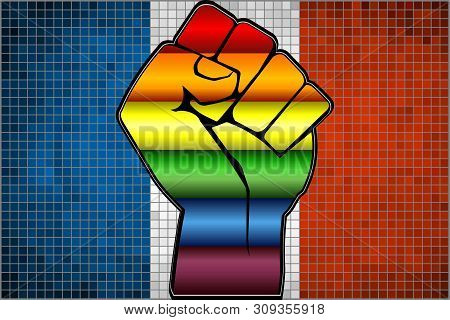 Shiny Lgbt Protest Fist On A France Flag - Illustration, 
Abstract Mosaic France And Gay Flags