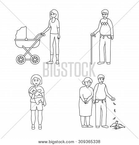 Vector Illustration Of Happy And Character Sign. Collection Of Happy And Portrait Stock Symbol For W