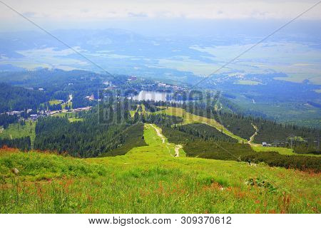 Panorama With Mountain Lake In High Tatra, Slovakia, Europe