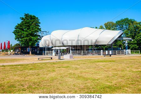 Koblenz, Germany - June 27, 2018: Cable Car Station At The Ehrenbreitstein Fortress In Koblenz Town 