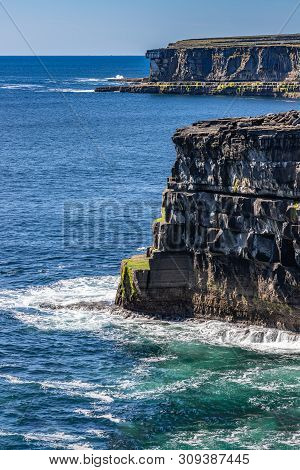 Seagull Nest, Rocks And Ocean In A Cliff In Inishmore