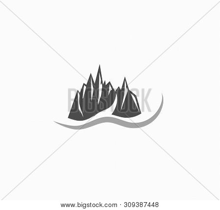 Flat Design Of The Mountain Logo Close-up. Stylish Logo Layout For Company Or Website. Business Idea