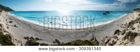 Avali beach panoram, Lefkada island, Greece. Beautiful turquoise sea on the island of Lefkada in Greece