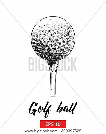Vector Engraved Style Illustration For Posters, Decoration And Print. Hand Drawn Sketch Of Golf Ball