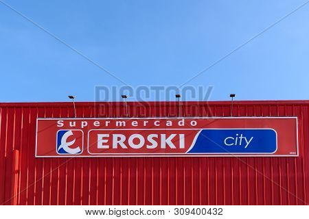 Mallorca, Spain - May 6, 2019: Logo Eroski Supermarket. Eroski Is A Spanish Supermarket Chain With N