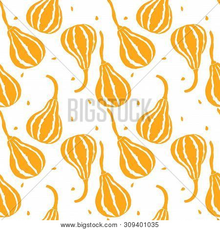 Seamless Pattern With  Lagendaria Ordinary, Calabash, Bottle Gourd, Lagendaria Snakelike, Indian Cuc