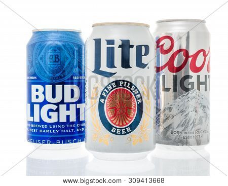Winneconne, Wi - 10 June 2019 : A Collection Of American Top Light Beers Including Coors Light, Bud 