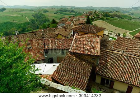 Serralunga di Alba town and vineyards, Piedmont, Italy