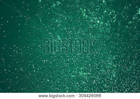 Vintage Green Background. Rough Painted Wall Of Emerald Color. Imperfect Plane Of Virid Colored. Une