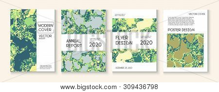 Fluid Paint, Clay Texture Vector Cover Layout. Hipster Earth Day Ecology Poster. Green Tropical Fore