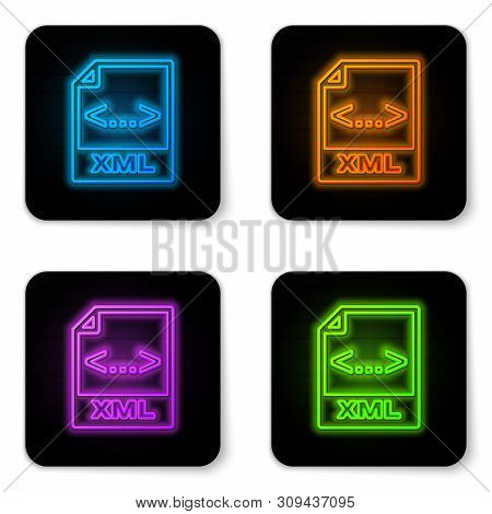 Glowing Neon Xml File Document Icon. Download Xml Button Icon Isolated On White Background. Xml File