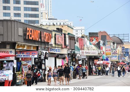 Atlantic City, Nj - May 19: Atlantic City Boardwalk In New Jersey, As Seen On May 19, 2019. Atlantic