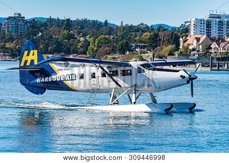 Victoria, Canada - October 02 2017: Single Otter Harbour Air Seaplane (c-fhas 312), A Powered Fixed-