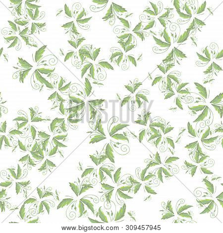 Grean Leaf Pattern  Hand Drawn Illustration With Grunge Simple Texture