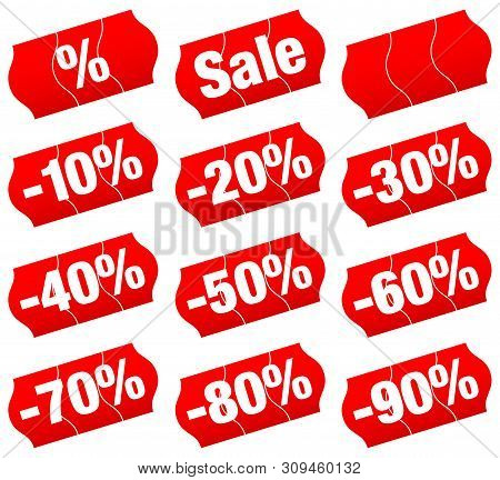 Set Of Twelve Red Divided Price Tags Sale Minus