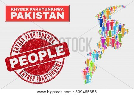 Demographic Khyber Pakhtunkhwa Province Map Illustration. People Colorful Mosaic Khyber Pakhtunkhwa 