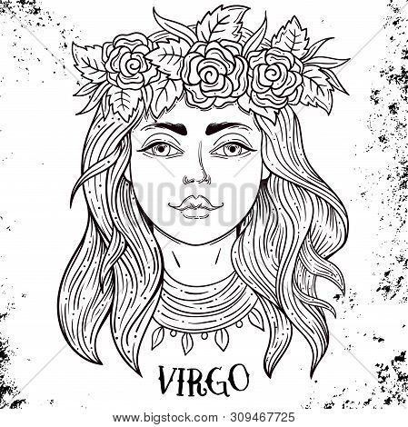 Beautiful Line Art Filigree Zodiac . Black Sign On Vintage Background.elegant Jewelry Tattoo.engrave