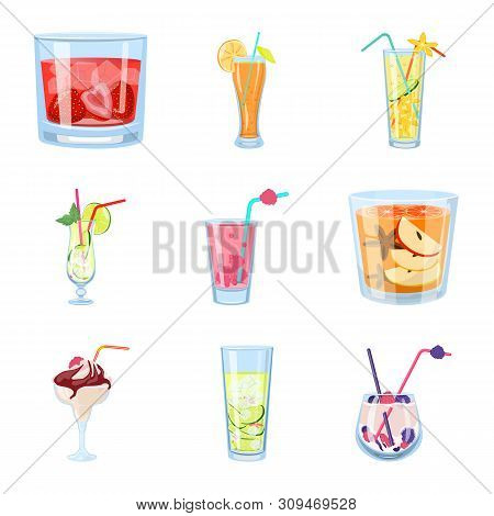 Vector Design Of Cocktail And Drink Icon. Collection Of Cocktail And Ice Stock Vector Illustration.