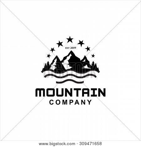 Mountain, River,sea And Star For Hiking Adventure Traveling Logo Design Vector Stock Inspiration