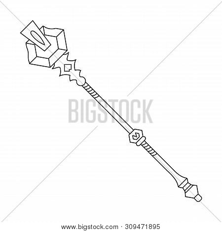 Line Style Icon Of Magic Staff Isolated On White Background. Magic Wand, Scepter, Stick, Rod. Illust