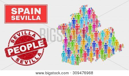 Demographic Sevilla Province Map Illustration. People Color Mosaic Sevilla Province Map Of Crowd, An