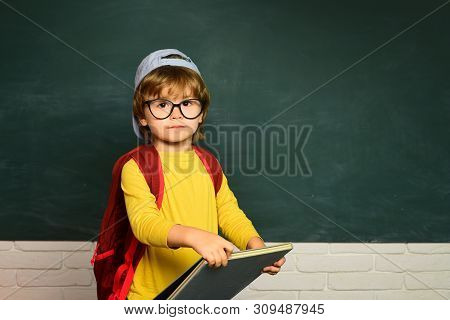 Schoolkid Or Preschooler Learn. Great Study Achievement. Blackboard Background - Copy Space. Learnin