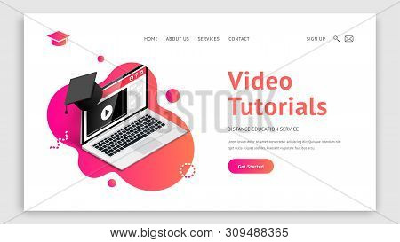 Online Education Landing Page Design Concept. Video Tutorials, Webinar, Distance Education, E-learni