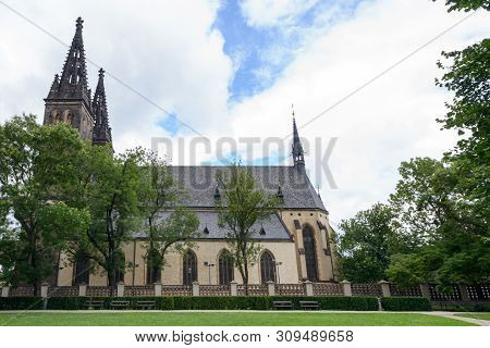 Basilica Of St Peter And St Paul In Prague. It Is A Neo Gothic Church In Vysehrad Fortress In Prague