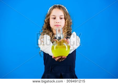 Science Research In Lab. Small School Girl. Education And Knowledge. Future. Child Study Bilogy Less