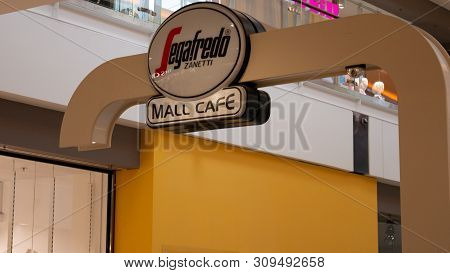 Gyor Hungary 05 07 2019 A Segafredo Logo In The Arkad Of Gyor