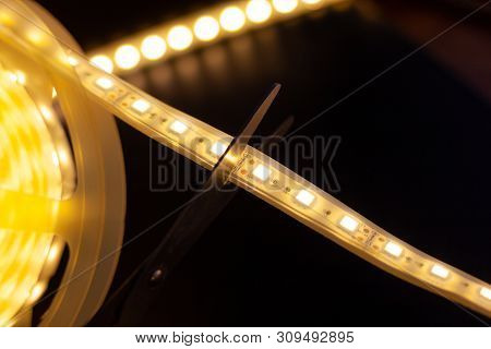 Cutting Off Excess Pieces Of Led Strip Close-up