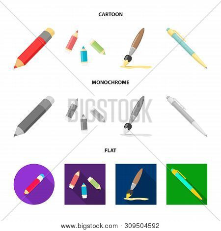 Vector Design Of Pencil And Sharpen Icon. Set Of Pencil And Color Stock Vector Illustration.
