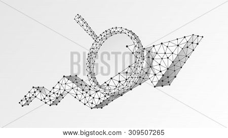 Magnifying Glass On Growth Chart Arrow. Market Success Analysis, Infographic Reserch Concept. Abstra