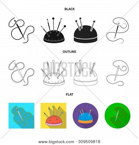 Vector Illustration Of Pin And Sewing Icon. Set Of Pin And Sketch Stock Vector Illustration.