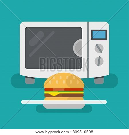 Microwave Hot Burger Flat Vector Gaphic. Fast Food Option.
