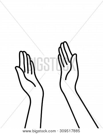 Simple Thin Line Hands Like Highfive. Concept Of Contour Sketch Style Great Ovation Clapping. Trend 