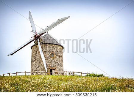 Old Wind Mill In Bretagne, France, Europe