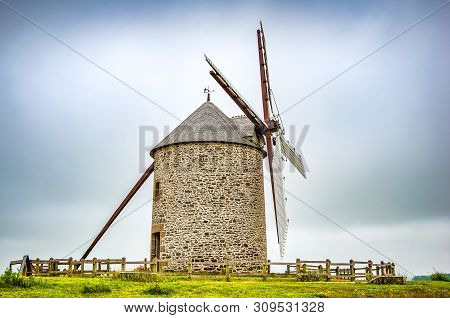 Old Wind Mill In Bretagne, France, Europe
