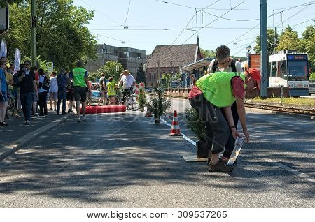 First Protected Bike Lane In Bielefeld On June 29th 2019. This Was An Event Of The Radentscheid Biel